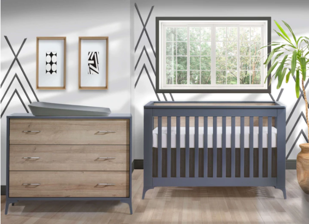 Natart Tulip Metro Convertible Crib and 3 Drawer Dresser XL - Charcoal/Natural - MARKHAM STORE PICKUP ONLY