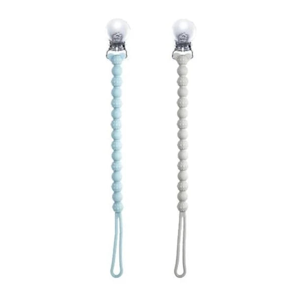 Razzies Silicone Pacifier/Teether Holder 2pk - Blue & Grey