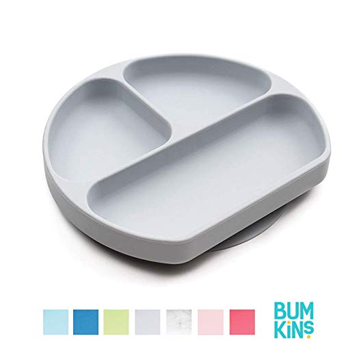 Bumkins Silicone Grip Dish Grey
