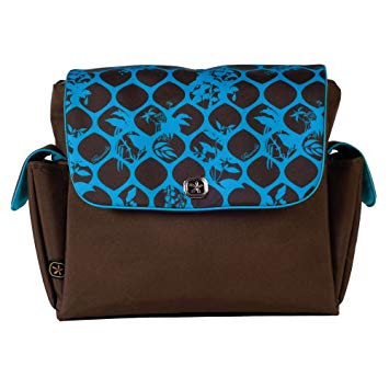 Fleurville Re-Run Messenger Diaper Bag - Geobot Chocolate with Teal Lining