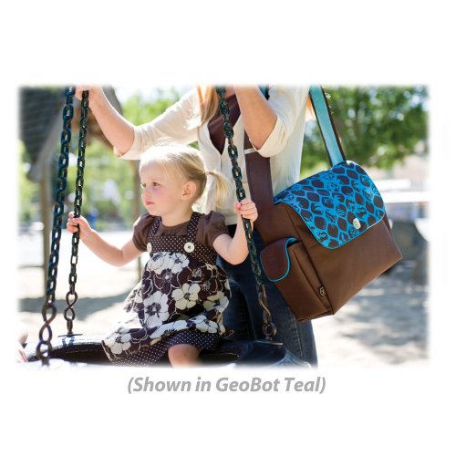 Fleurville Re-Run Messenger Diaper Bag - Geobot Chocolate with Teal Lining