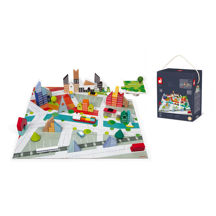 Janod Kubix 60 Blocks Set + City Puzzle J08304