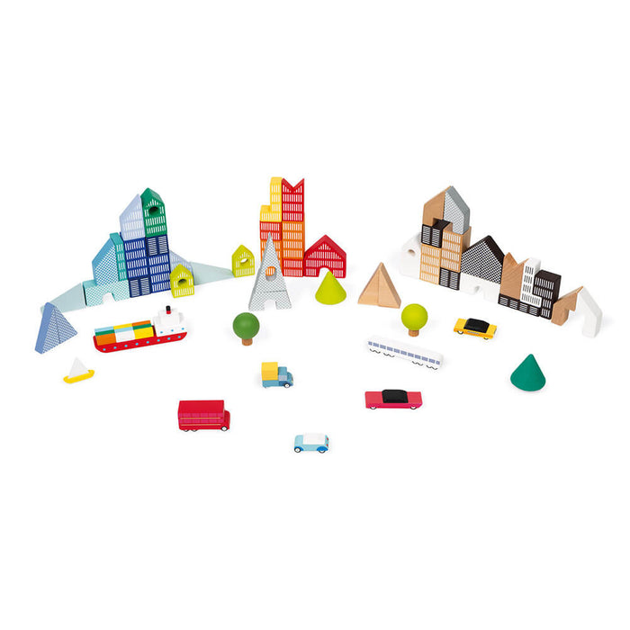Janod Kubix 60 Blocks Set + City Puzzle J08304