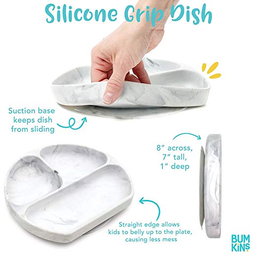 Bumkins Silicone Grip Dish Grey