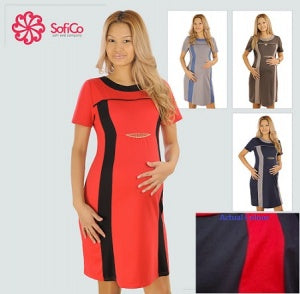 Sofi Co Short Sleeve Dress - Navy Blue/Red