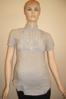 Sofi Co Short Sleeve Ruffle Neck Blouse - Striped