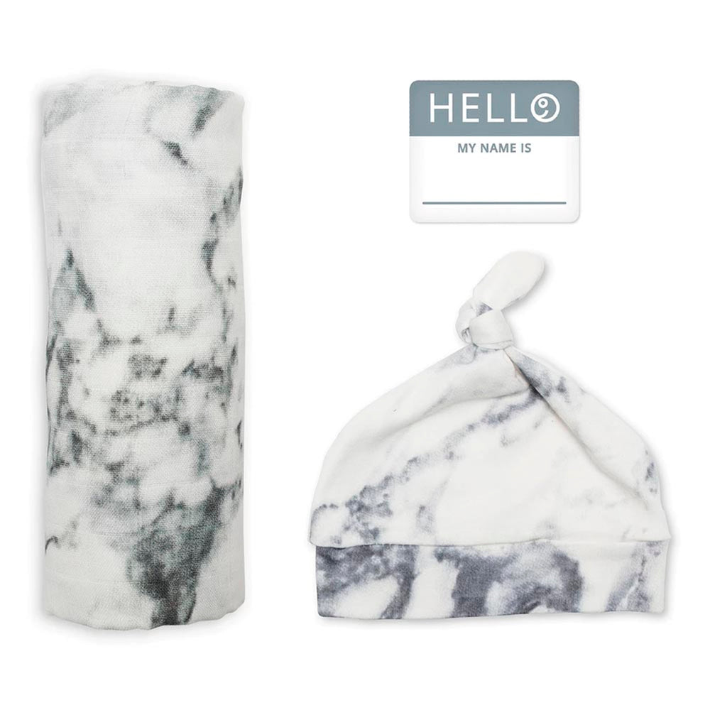 Lulujo Hello World Blanket & Knotted Hat - Marble