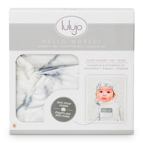 Lulujo Hello World Blanket & Knotted Hat - Marble