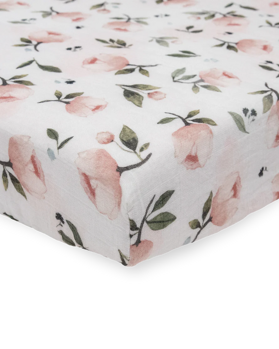 Little Unicorn Organic Cotton Muslin Fitted Crib Sheet - Watercolor Floret