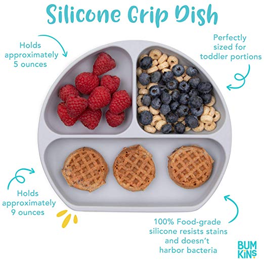 Bumkins Silicone Grip Dish Grey