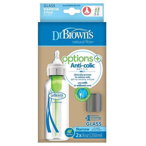 Dr Brown's Options + Glass Bottle Narrow-Neck 2PK 8oz/250ml