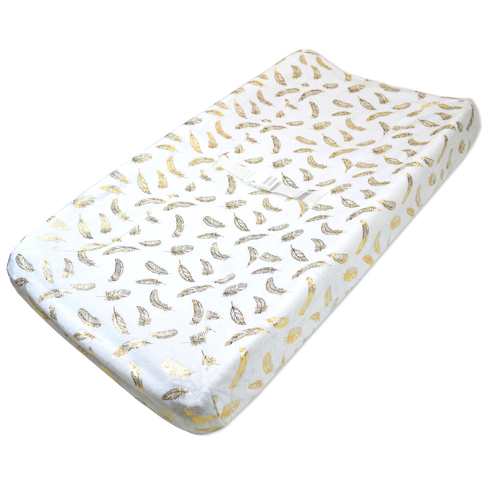 Heavenly Soft Chenille Changing Pad Cover - White/Gold Feather
