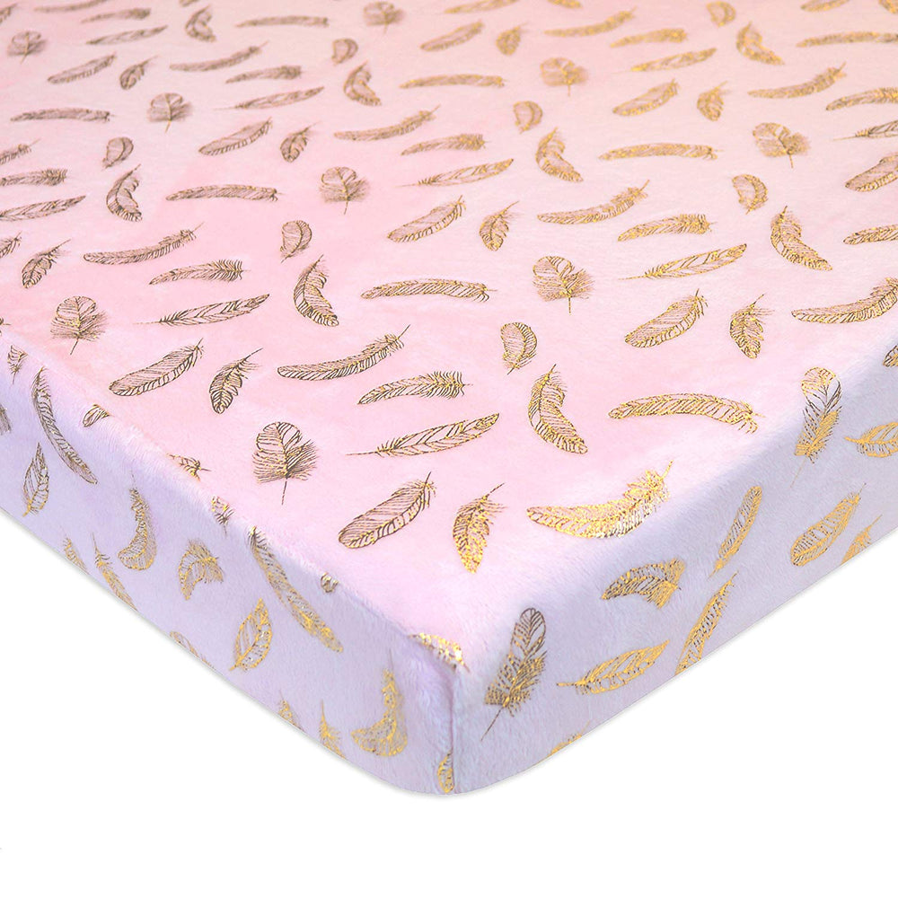 Heavenly Soft Chenille Playard Sheet - Pink/Gold Feather