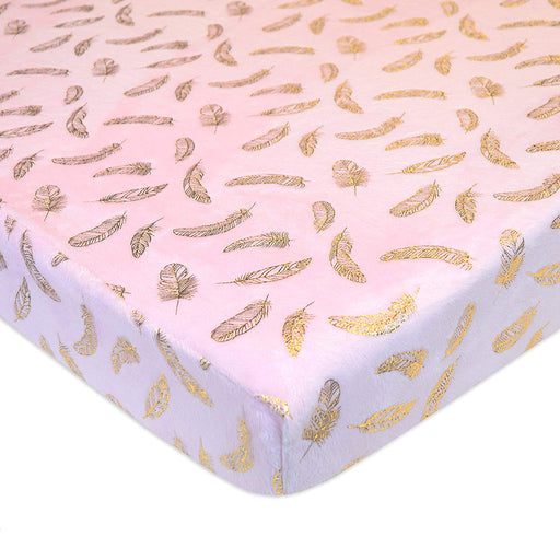 Heavenly Soft Chenille Playard Sheet - Pink/Gold Feather