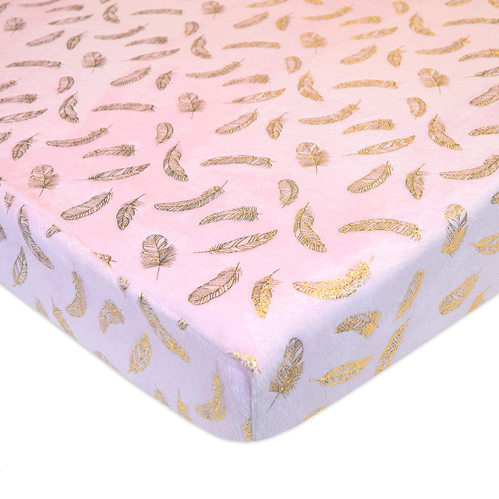 Heavenly Soft Chenille Playard Sheet - Pink/Gold Feather