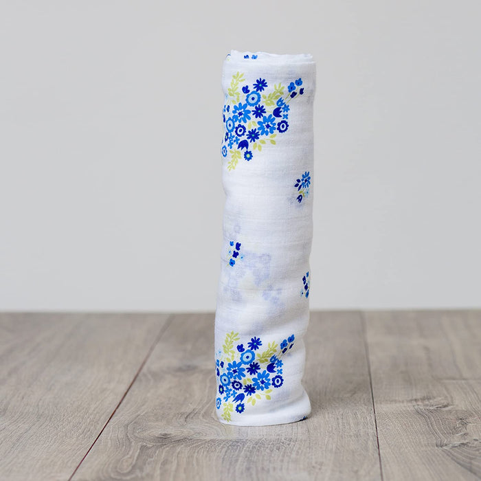 Lulujo Cotton Muslin Swaddling Blanket - Vintage Bluebell