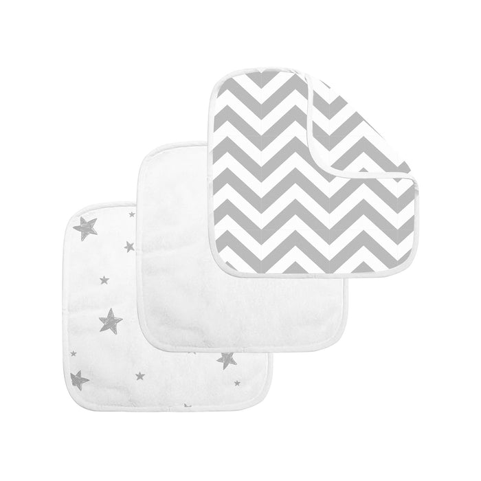 Kushies Terry Washcloth 3pk - Grey Prints/White (A370-G04)