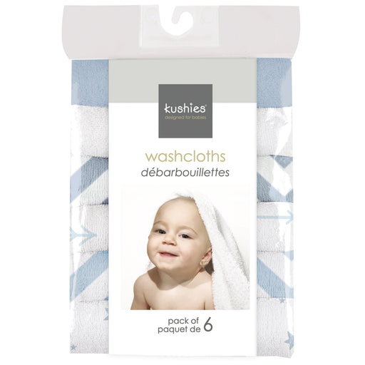 Kushies Wash Cloths 6pk Single Ply - Blue