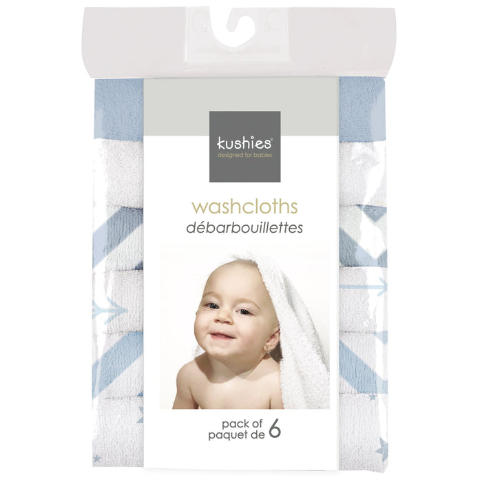 Kushies Wash Cloths 6pk Single Ply - Blue