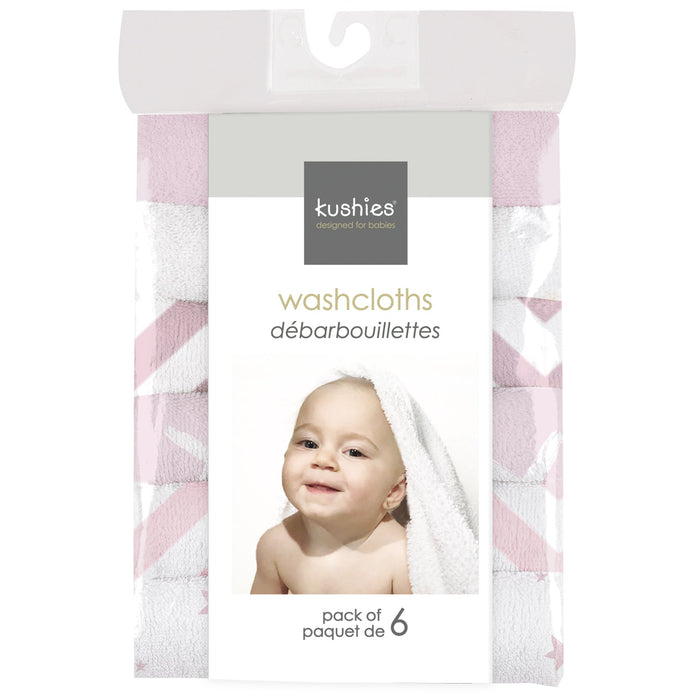 Kushies Wash Cloths 6pk Single Ply - Pink