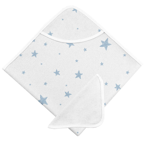 Kushies Hooded Bath Towel & Washcloth Set - Blue Scribble Stars (B568-605)