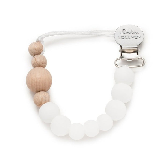 Loulou Lollipop Color Block Silicone & Wood Pacifier Clip - Snow White