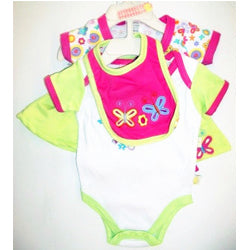 Duck Duck Goose Infant Girls 4pc Set- Green/Pink-0-3M