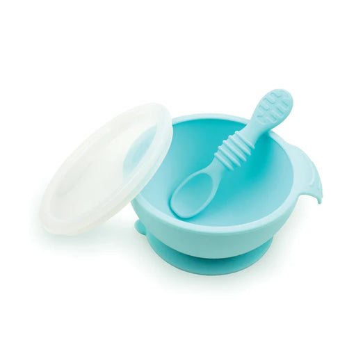 Bumkins Silicone First Feeding Set with Lid & Spoon - Blue
