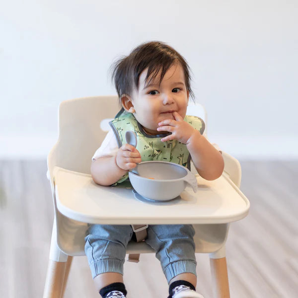 Bumkins Silicone First Feeding Set with Lid & Spoon - Grey