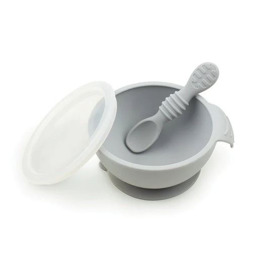 Bumkins Silicone First Feeding Set with Lid & Spoon - Grey