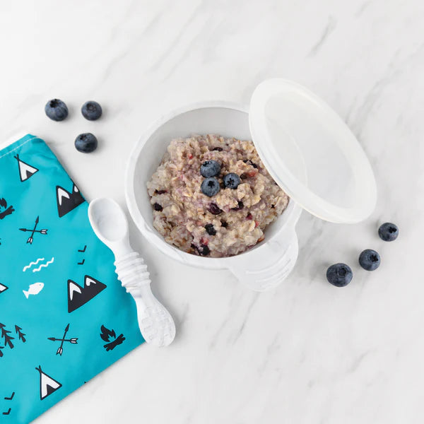 Bumkins Silicone First Feeding Set with Lid & Spoon - Marble