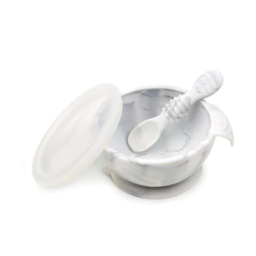 Bumkins Silicone First Feeding Set with Lid & Spoon - Marble