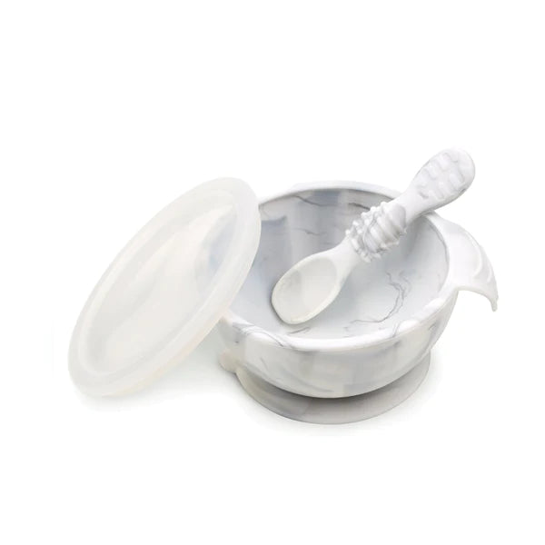 Bumkins Silicone First Feeding Set with Lid & Spoon - Marble