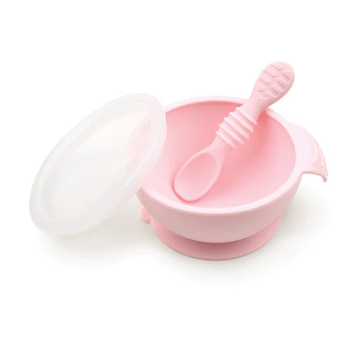 Bumkins Silicone First Feeding Set with Lid & Spoon - Pink