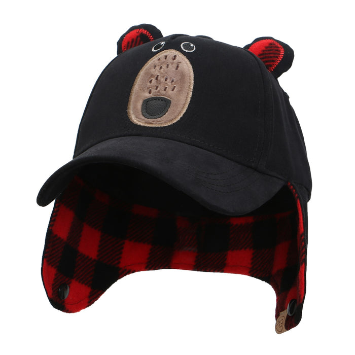 Flapjack Kids 3D Caps with Earflaps - Black Bear