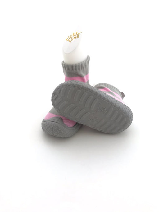Kids on the Go Skid Proof Shoes - Pink & Grey Stripes (7677)