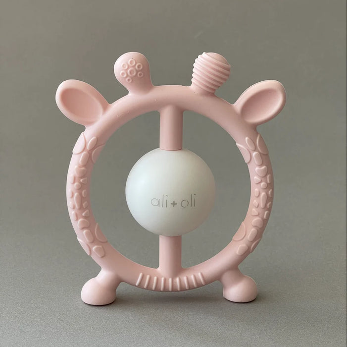 Ali+Oil Giraffe Teether & Rattle Silicone Toy - Pink