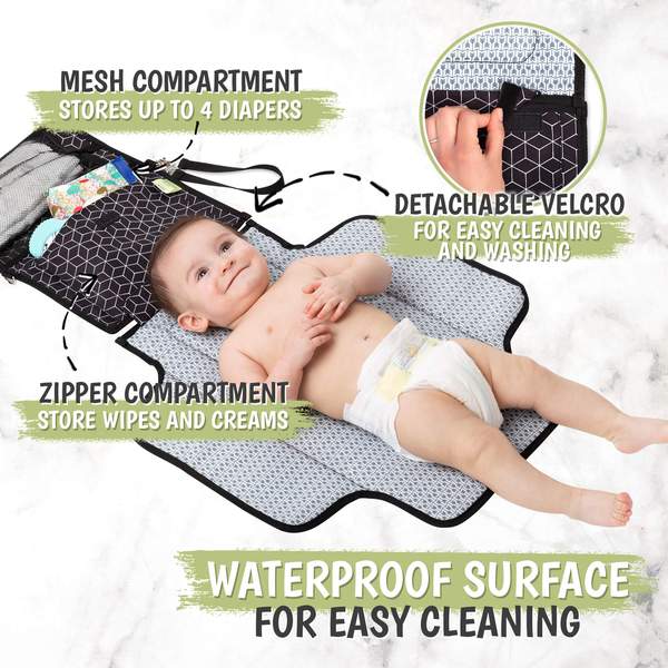 KeaBabies Ezee Diaper Mat - Black Geo (KB035-02)