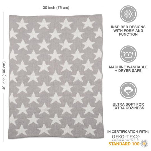 Living Textiles Chenille Baby Blanket - Grey Stars