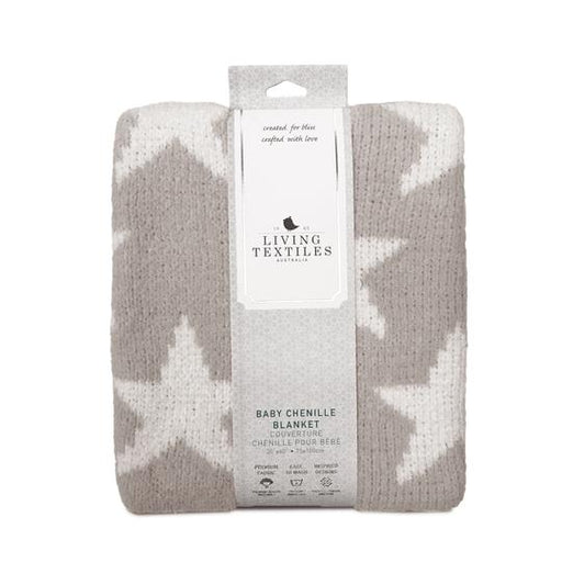 Living Textiles Chenille Baby Blanket - Grey Stars