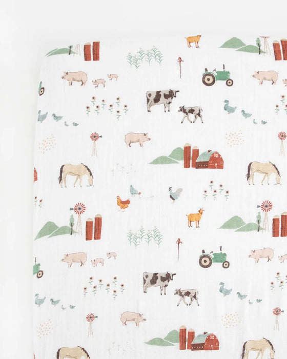 Little Unicorn Cotton Muslin Crib Sheet - Farmyard