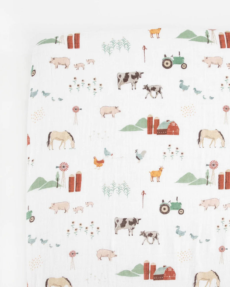 Little Unicorn Cotton Muslin Crib Sheet - Farmyard