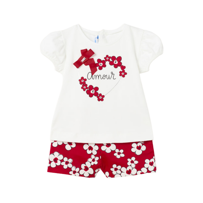 Mayoral Cotton Satin Shorts Set - Rojo