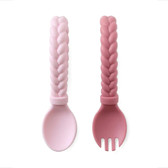 Itzy Ritzy Sweetie Silicone Baby Spoon Fork Set - Pink