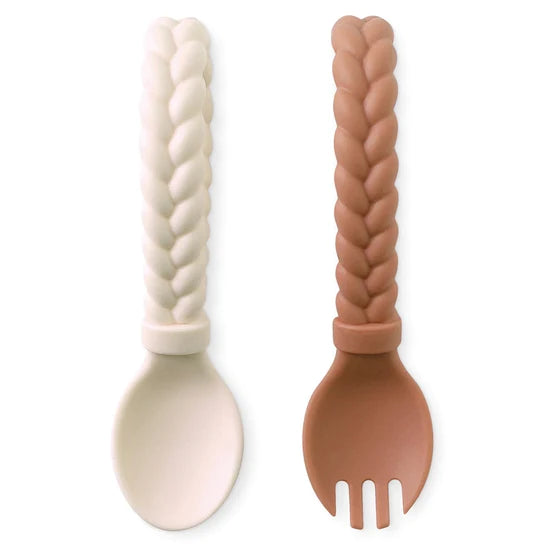Itzy Ritzy Sweetie Silicone Baby Spoon Fork Set  - Buttercream & Toffee