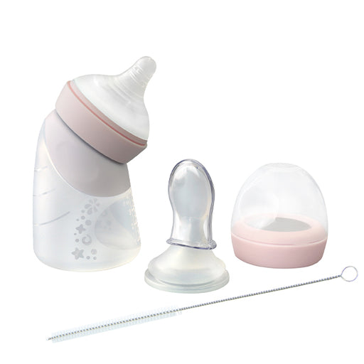 Marcus&Marcus Silicone Angled Bottle&Spoon - Peach 120ml MNMNU11-PK