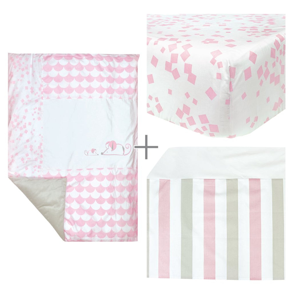 Perlim Pin Pin Crib Set 4pc Pink Tape UP5100-4