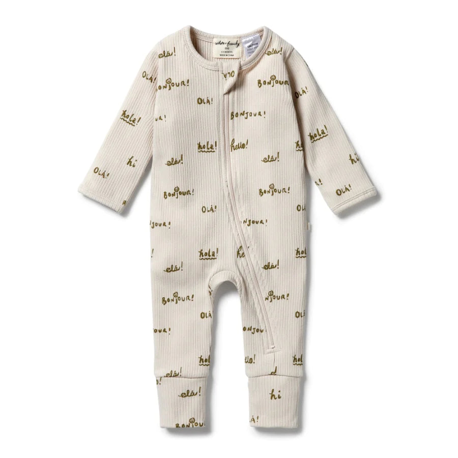 Wilson & Frenchy Organic Rib Zipsuit with feet - Bonjour