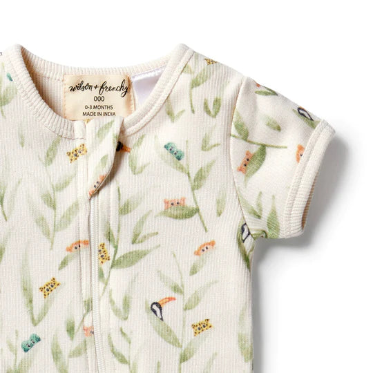 Wilson & Frenchy Organic Rib Zipsuit with feet - Peek-a-boo