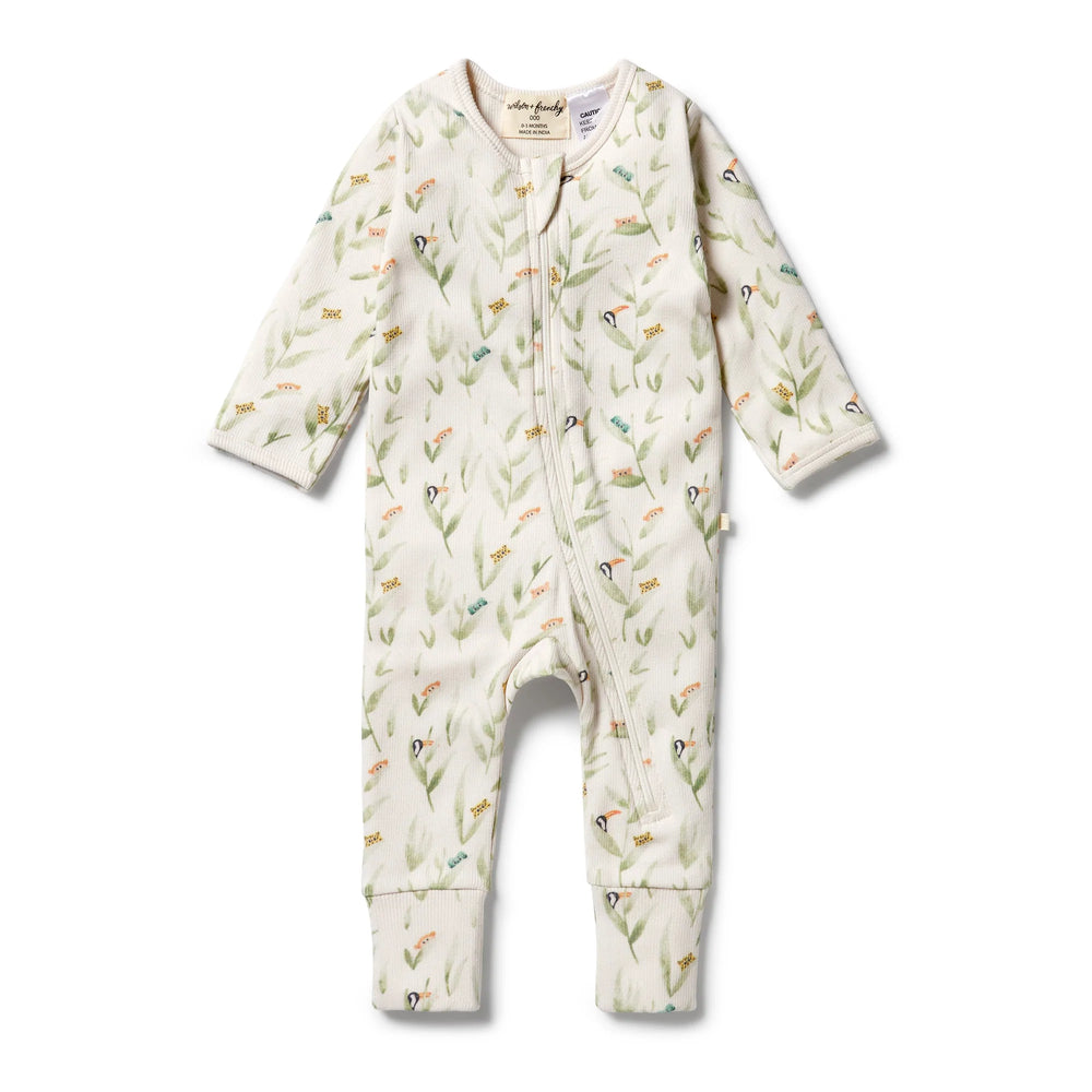 Wilson & Frenchy Organic Rib Zipsuit with feet - Peek-a-boo